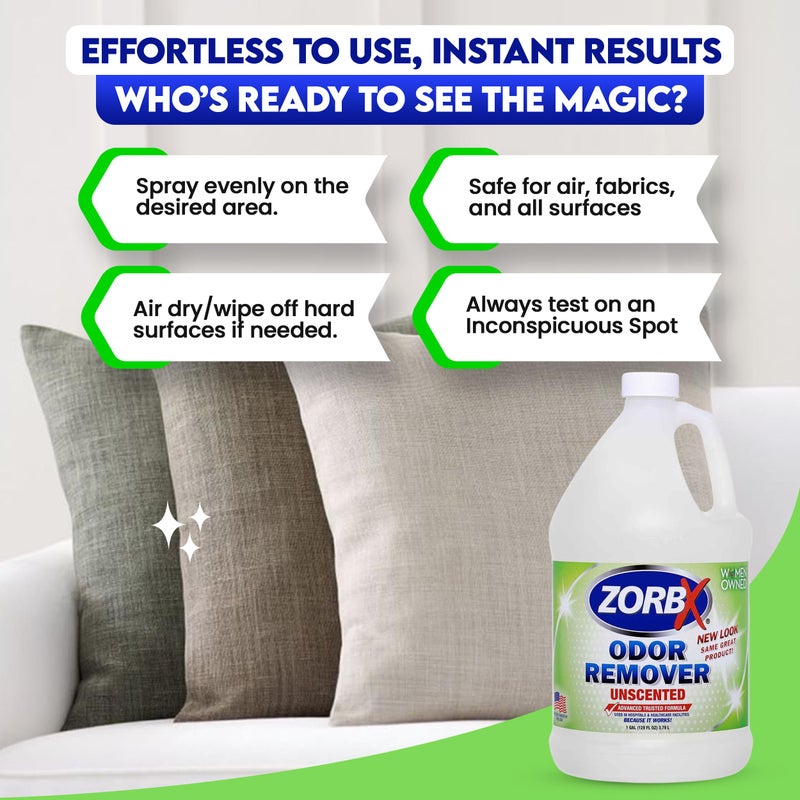 ZORBX Unscented Odor Eliminator Spray 128 Oz, 1 Gallon - Used in Hospitals & Healthcare Facilities - Advanced Trusted Odor Remover Formula - All-Purpose Deodorizer for Dog, Cat, Home, Carpet & Car - Image 2
